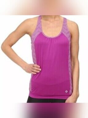 PrAna Women's Racerback Tie at the Hip Yoga Tank Top in Magenta/White Sz L